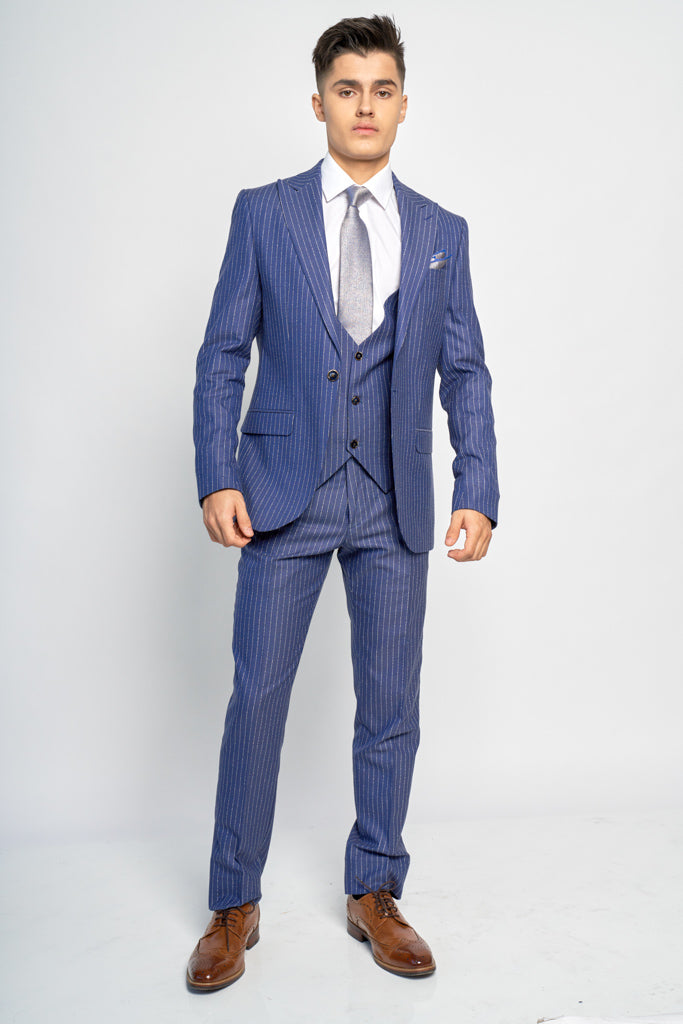 BLUE ITALIAN LINEN PINSTRIPE 3 PIECE SUIT – NA Menswear
