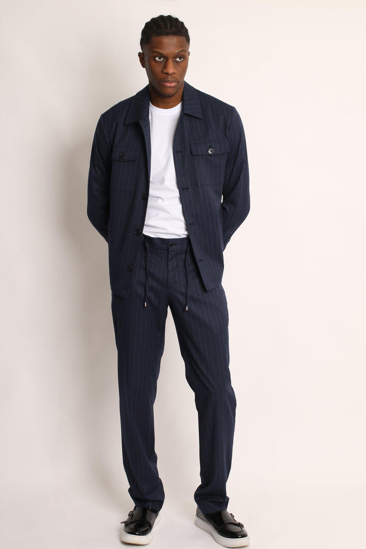 2PC NAVY PIN-STRIP SAFARI SUIT