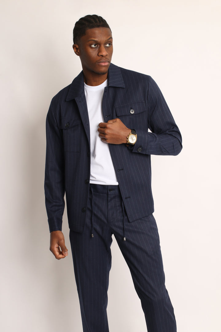 2PC NAVY PIN-STRIP SAFARI SUIT