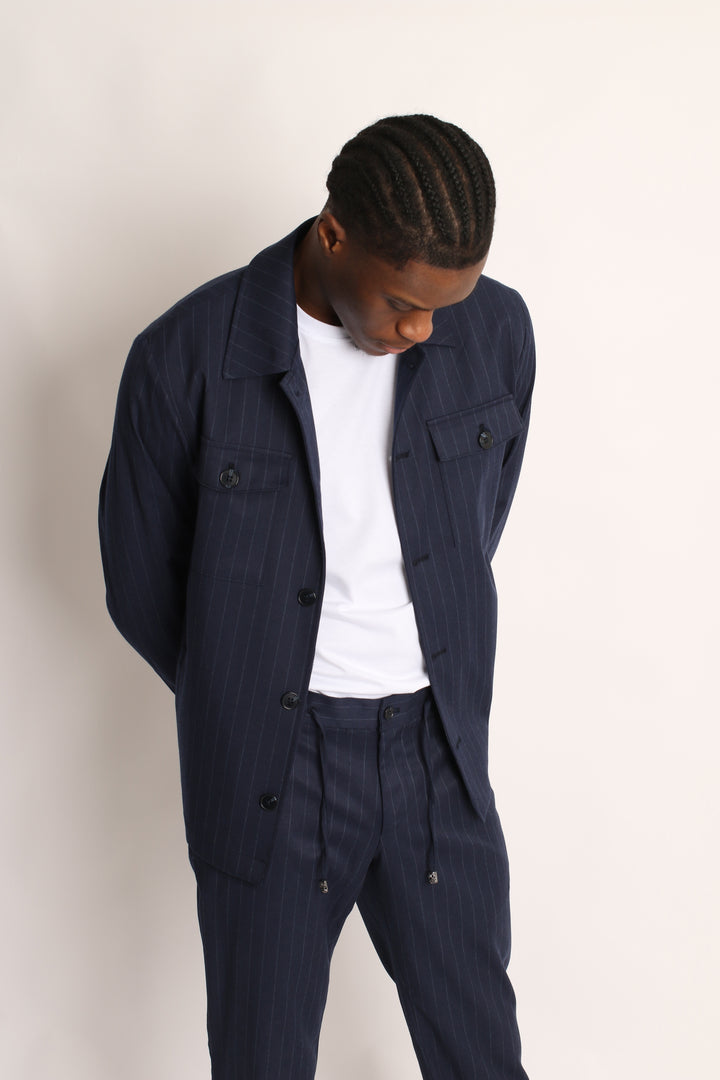 2PC NAVY PIN-STRIP SAFARI SUIT