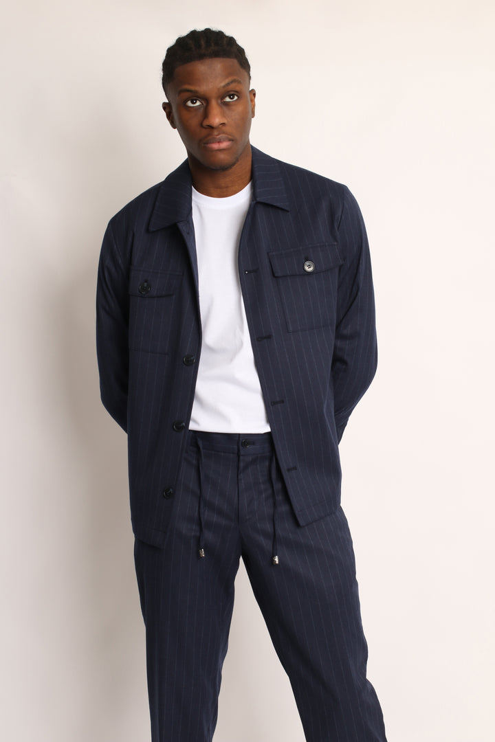 2PC NAVY PIN-STRIP SAFARI SUIT