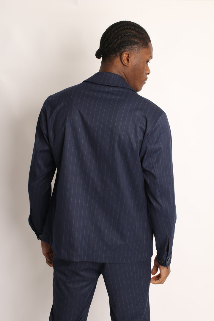 2PC NAVY PIN-STRIP SAFARI SUIT