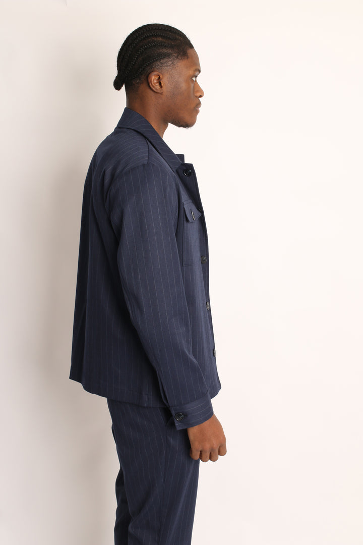 2PC NAVY PIN-STRIP SAFARI SUIT