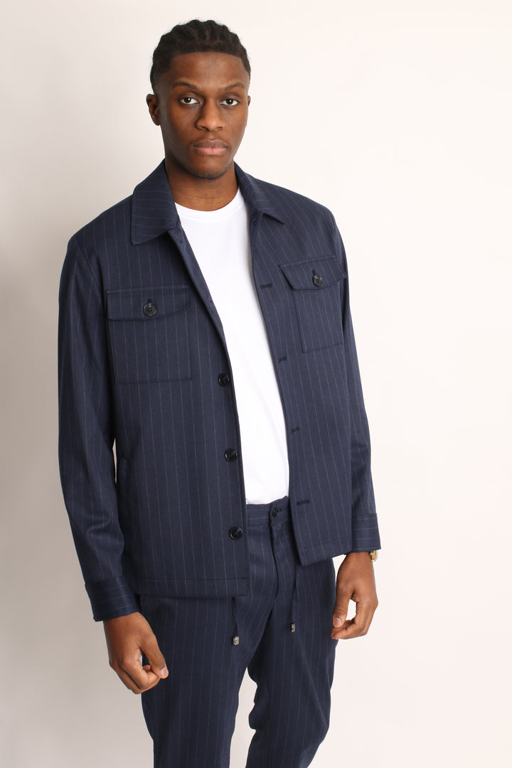 2PC NAVY PIN-STRIP SAFARI SUIT