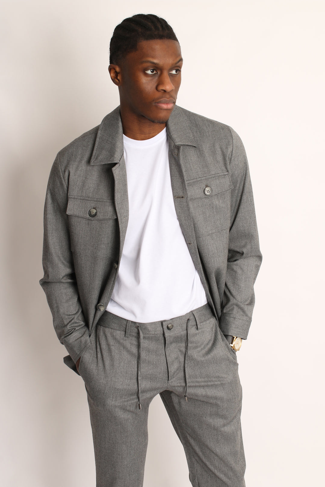 2PC CHISELED GREY SAFARI SUIT