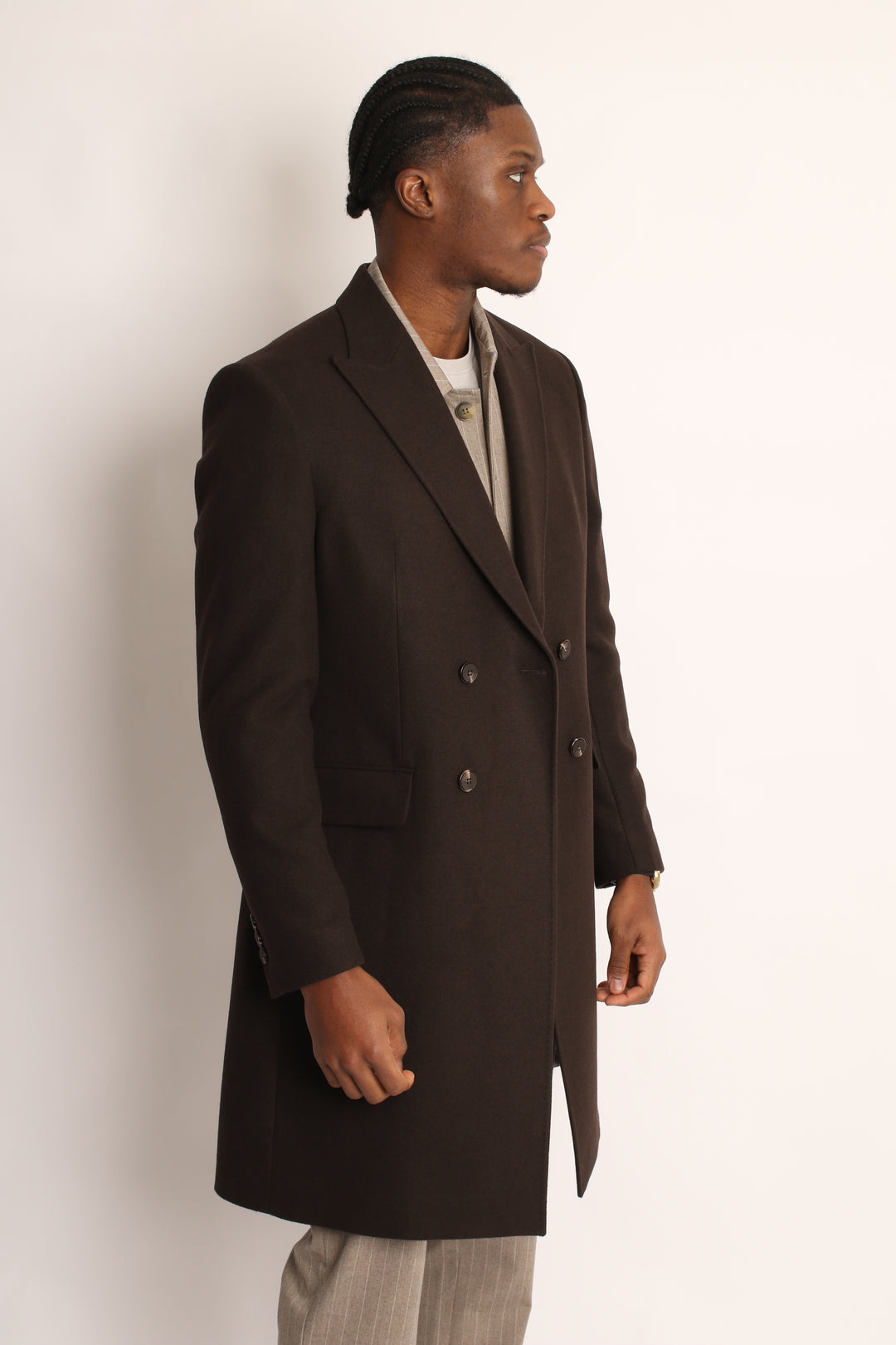 ITALIAN DOUBLE BREAST AUTUMN BROWN OVERCOAT