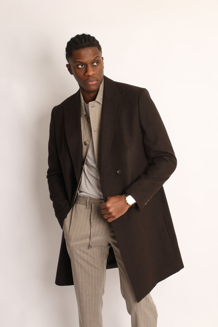 ITALIAN DOUBLE BREAST AUTUMN BROWN OVERCOAT