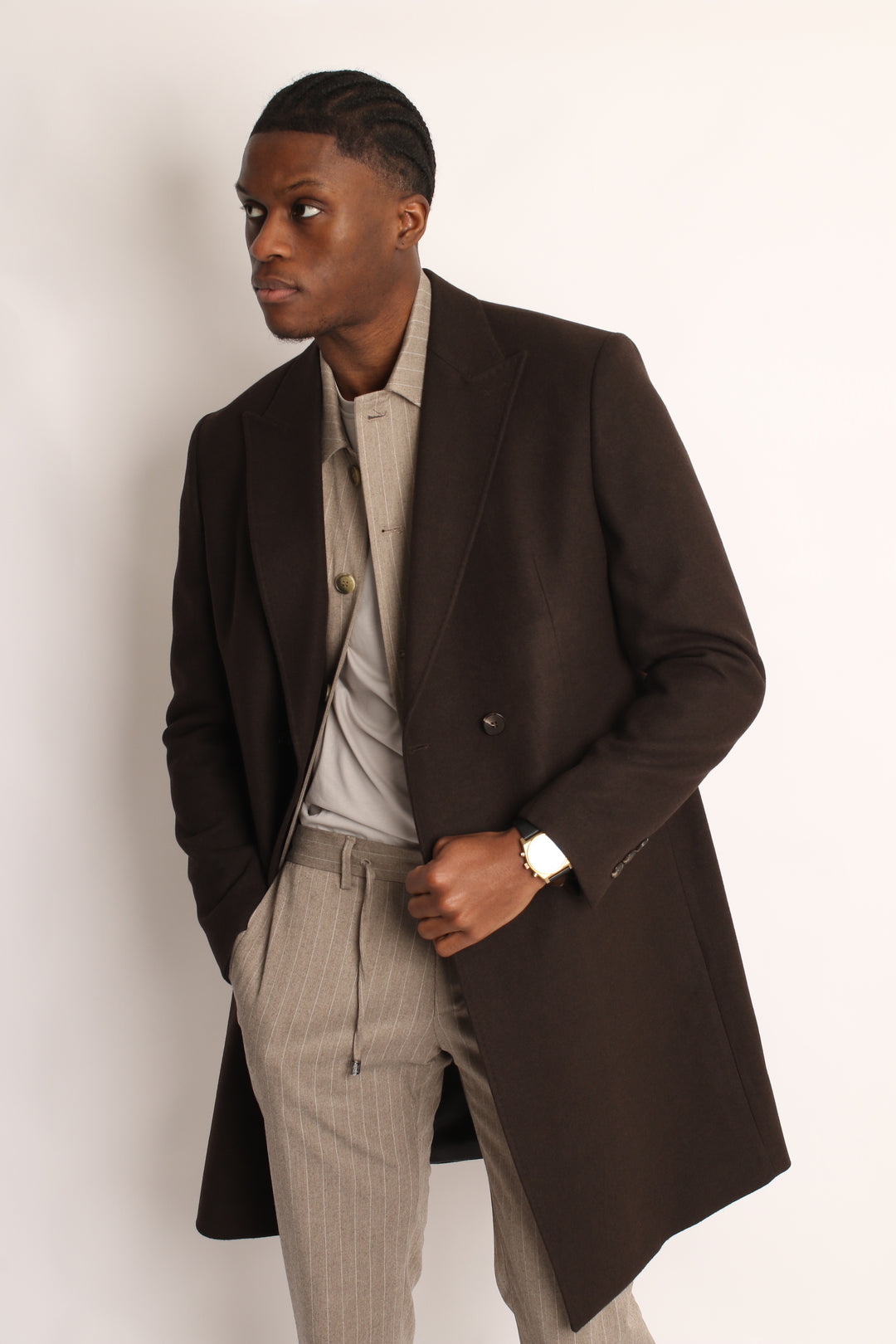 ITALIAN DOUBLE BREAST AUTUMN BROWN OVERCOAT