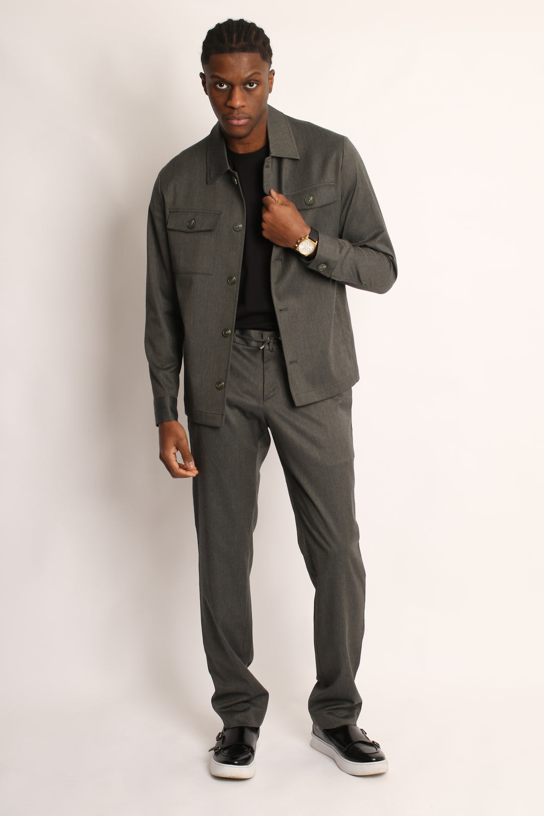 2PC CHARCOAL GREY SAFARI SUIT