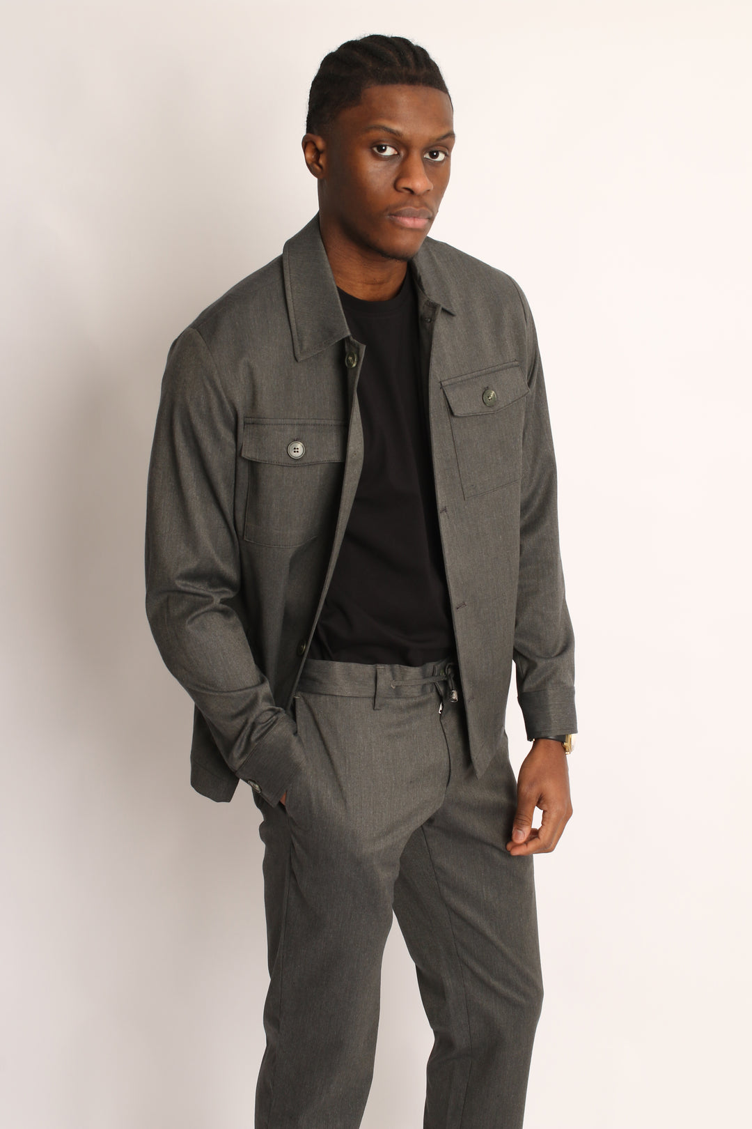 2PC CHARCOAL GREY SAFARI SUIT