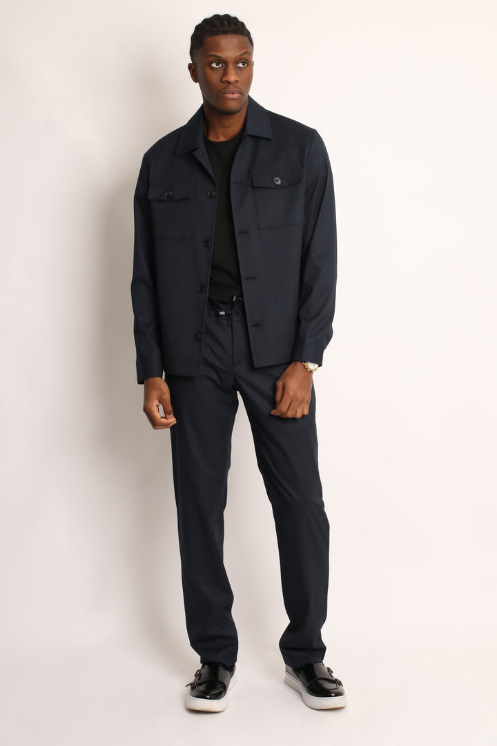 2PC NAVY PIN-STRIP SAFARI SUIT