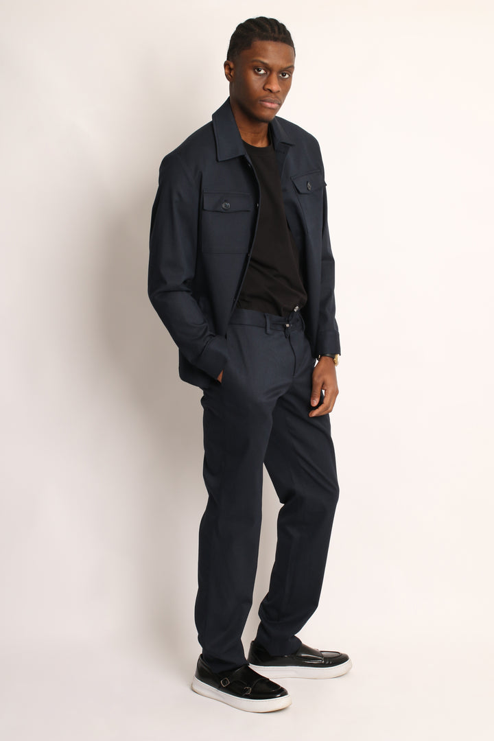 2PC NAVY PIN-STRIP SAFARI SUIT