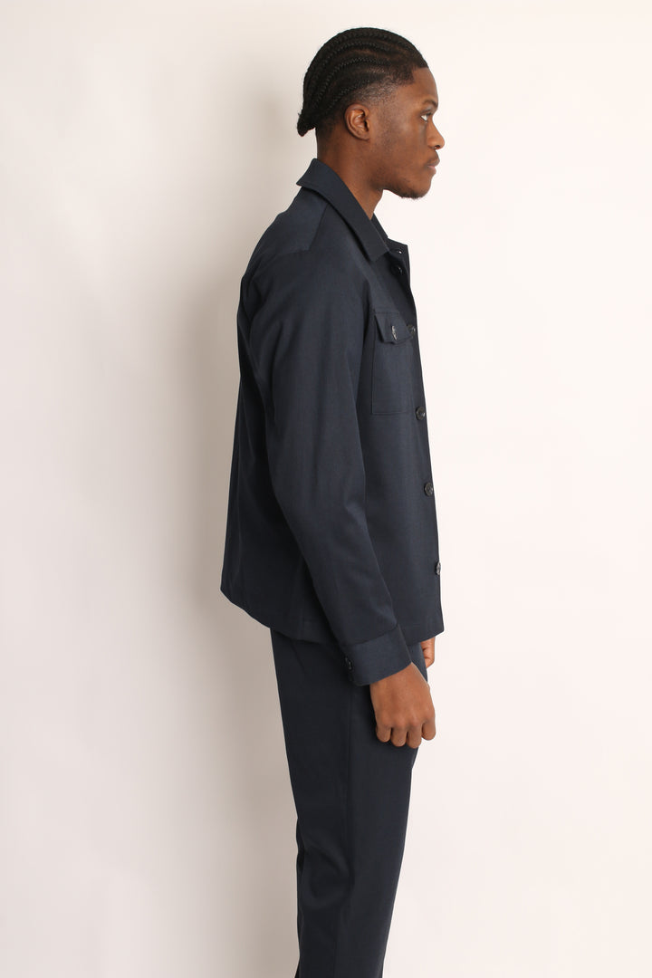 2PC NAVY PIN-STRIP SAFARI SUIT