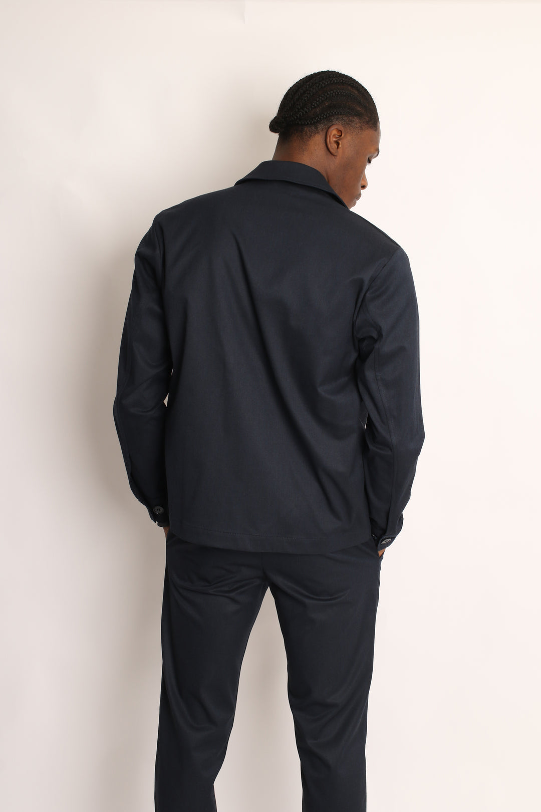 2PC NAVY PIN-STRIP SAFARI SUIT