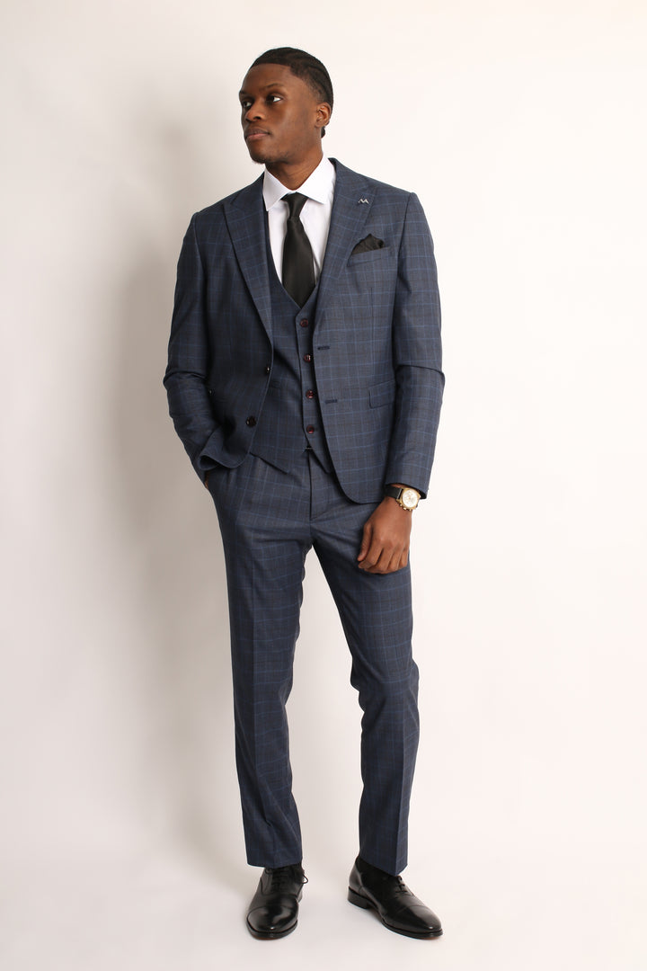 3PC PRINCE OF WALES POWER BLUE SUIT