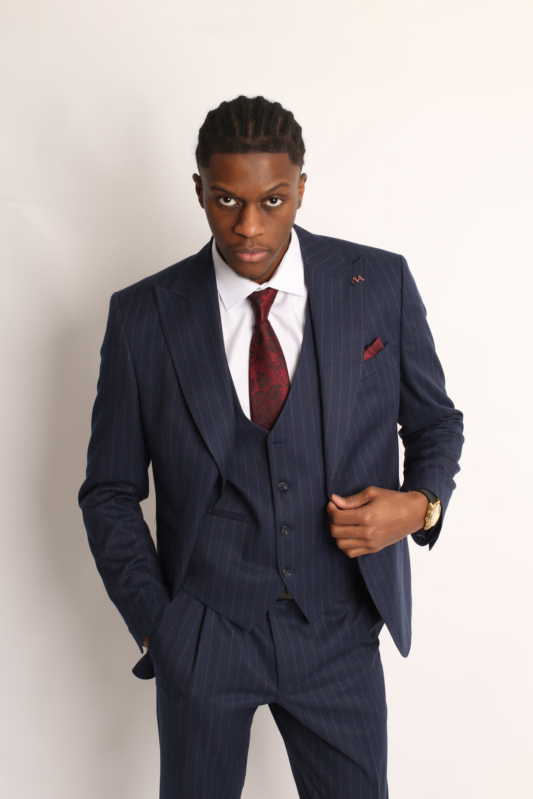 3PC NAVY PIN-STRIP SUIT