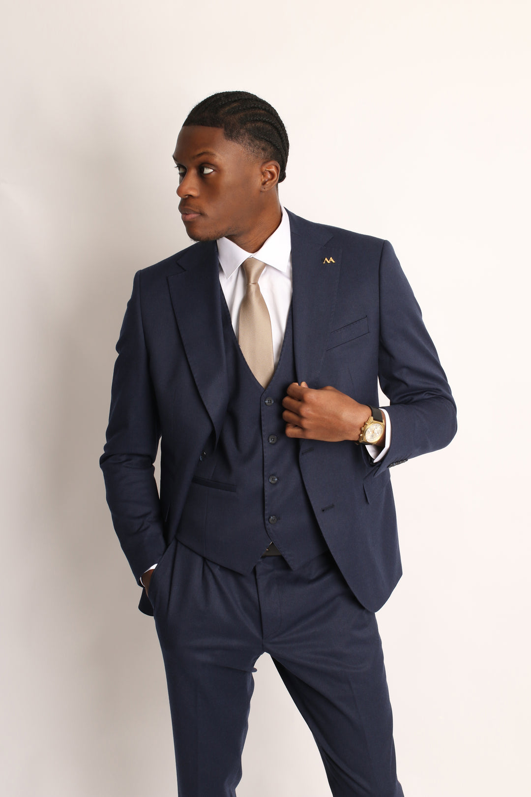 3PC HAND-STITCH NAVY SUIT