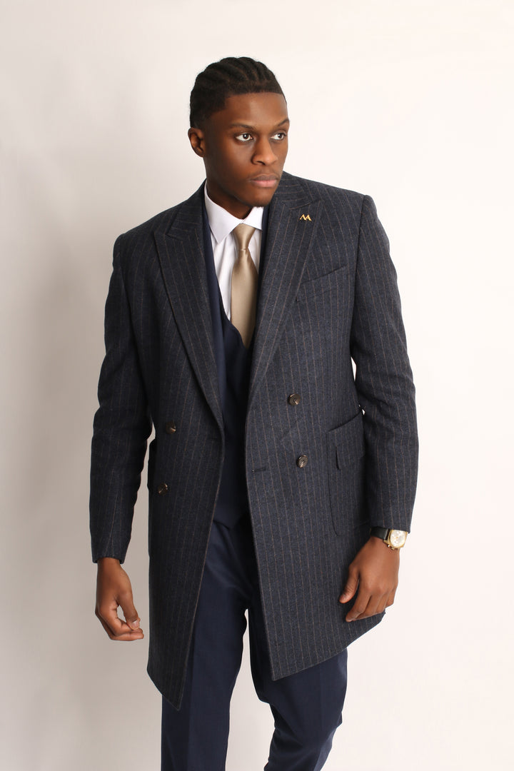 ITALIAN WOOL PIN-STRIP OVERCOAT