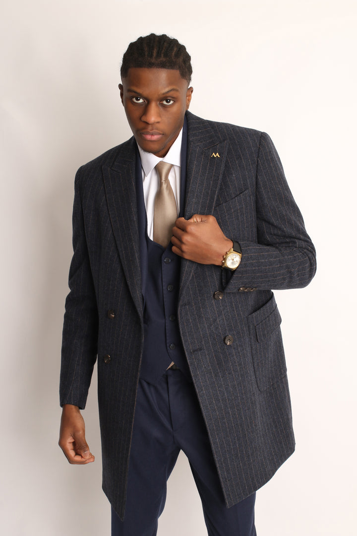 ITALIAN WOOL PIN-STRIP OVERCOAT