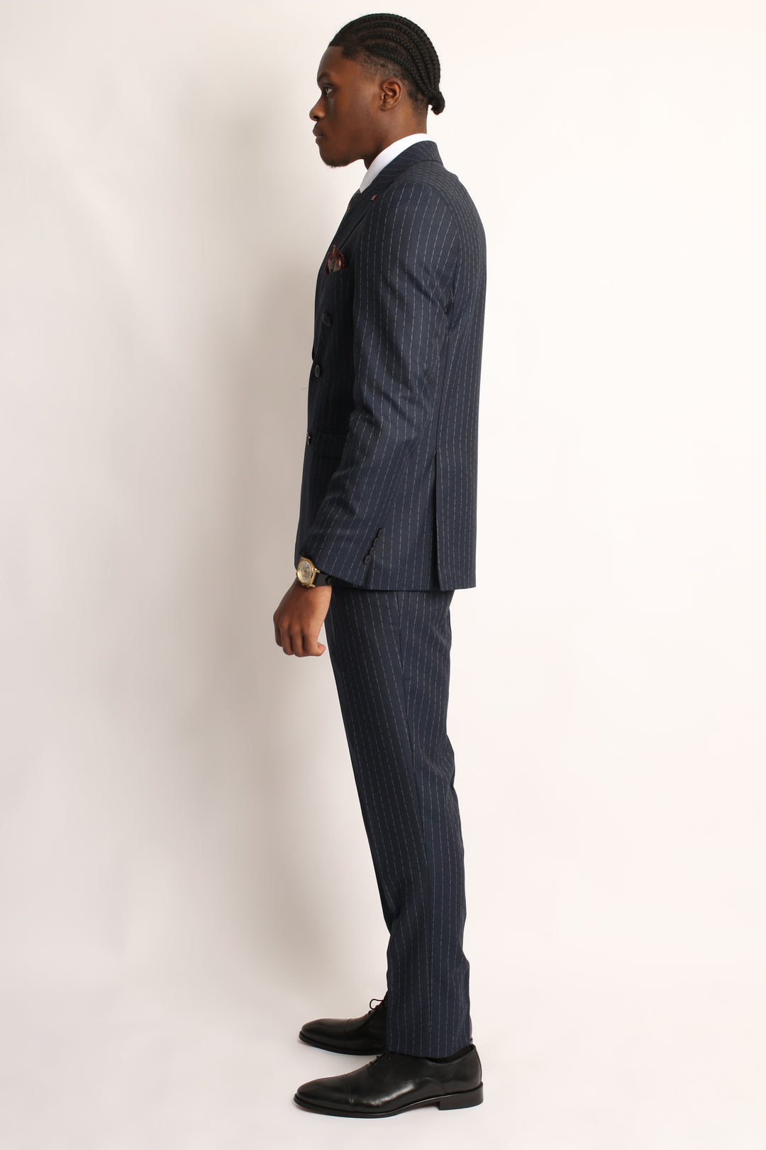 2PC NAVY DOUBLE BREAST PIN-STRIP SUIT