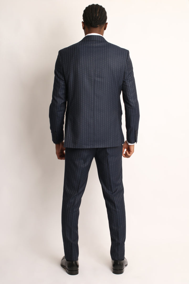 2PC NAVY DOUBLE BREAST PIN-STRIP SUIT