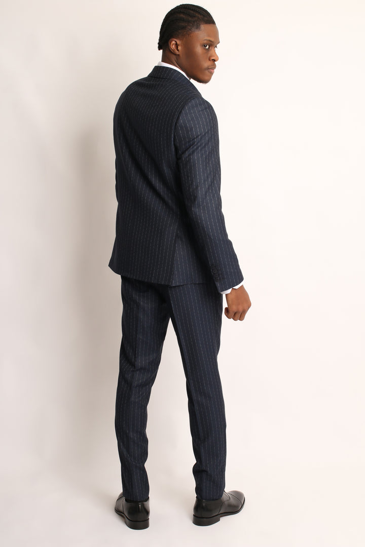 2PC NAVY DOUBLE BREAST PIN-STRIP SUIT