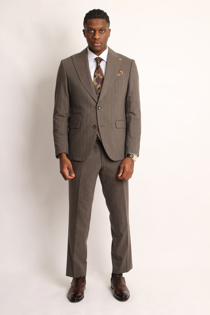 3PC ROYAL BROWN PIN-STRIP SUIT