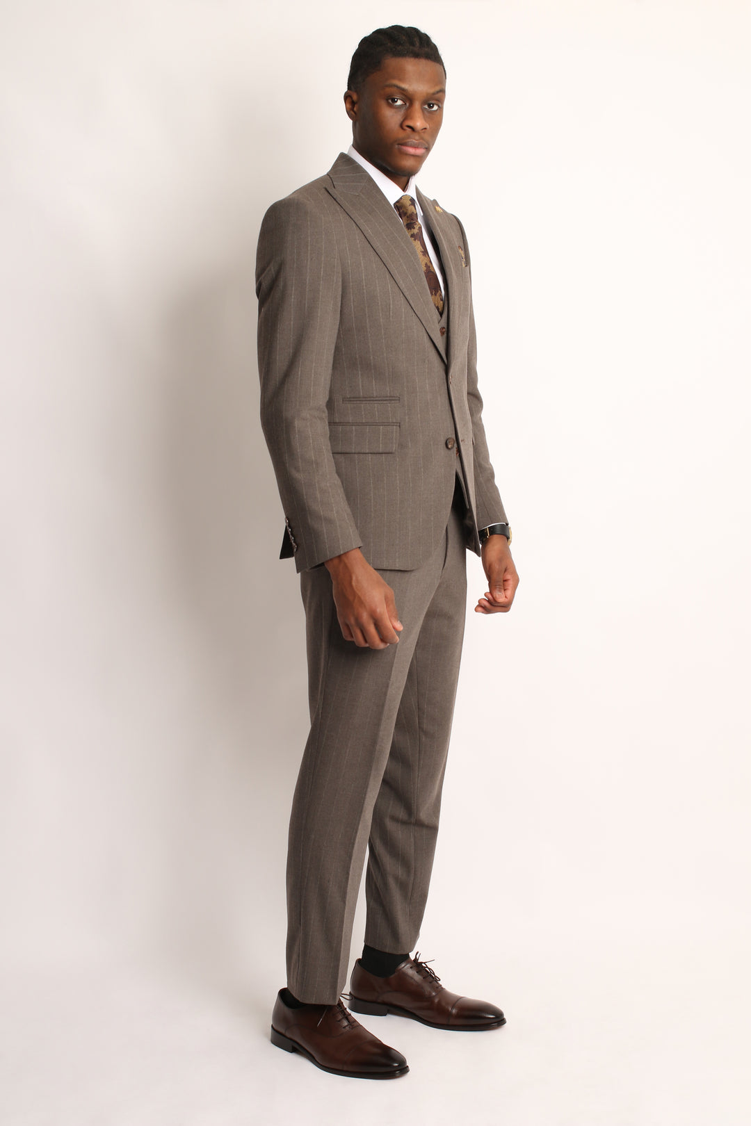 3PC ROYAL BROWN PIN-STRIP SUIT