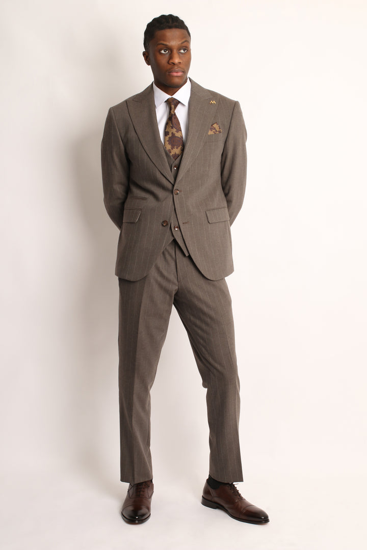 3PC ROYAL BROWN PIN-STRIP SUIT