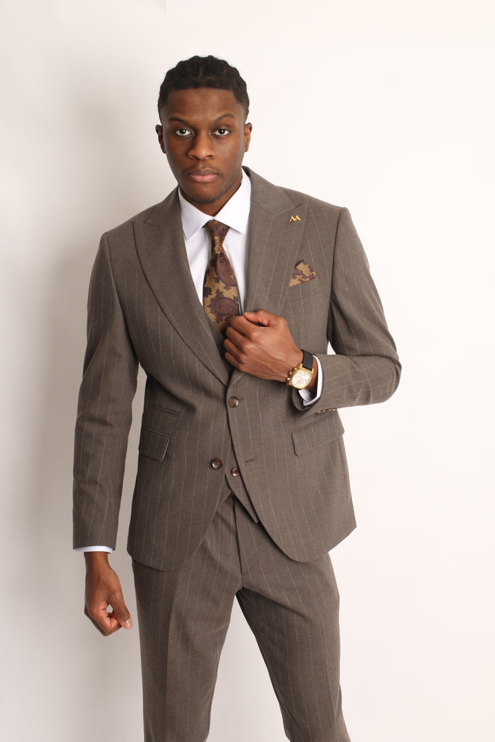 3PC ROYAL BROWN PIN-STRIP SUIT