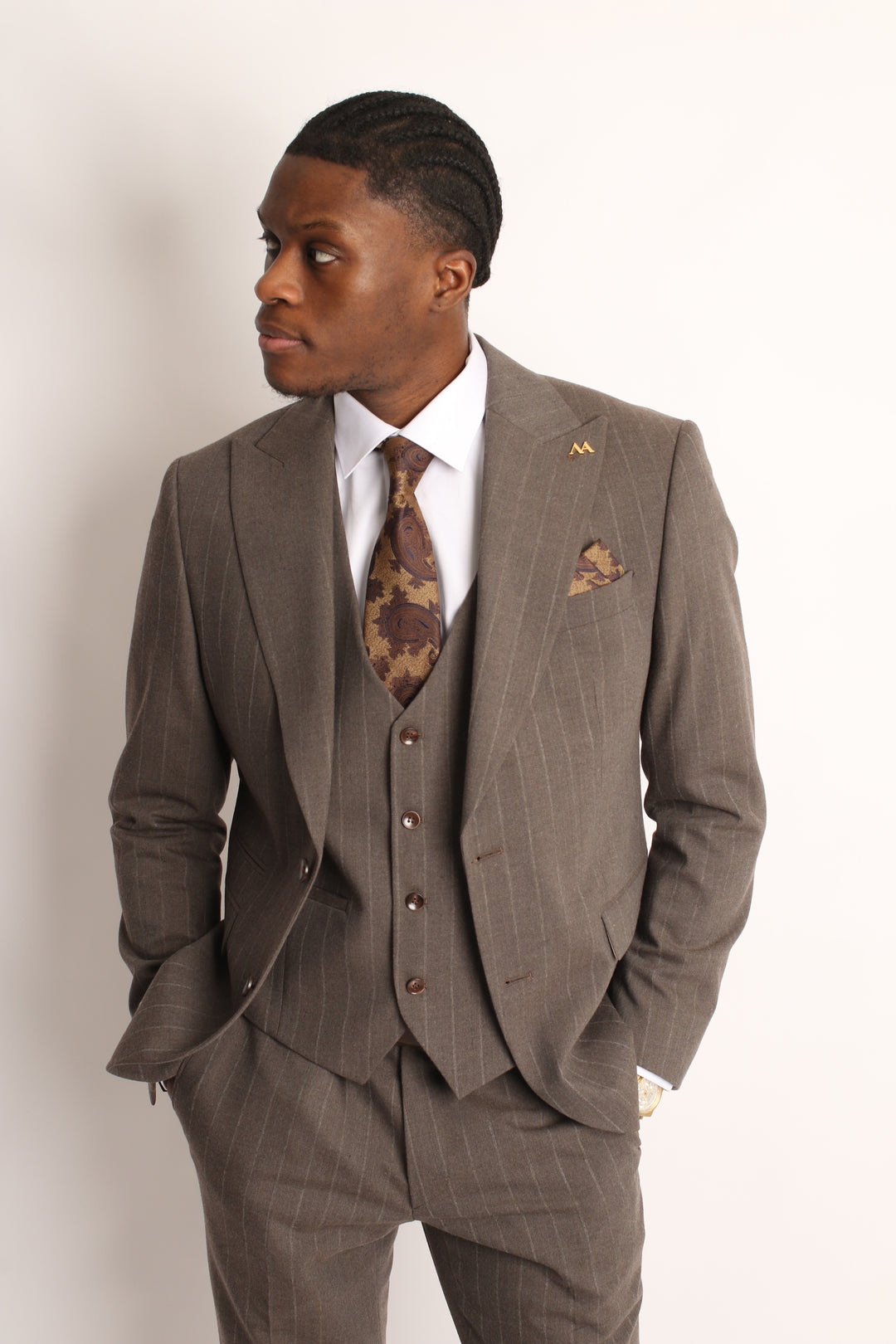 3PC ROYAL BROWN PIN-STRIP SUIT