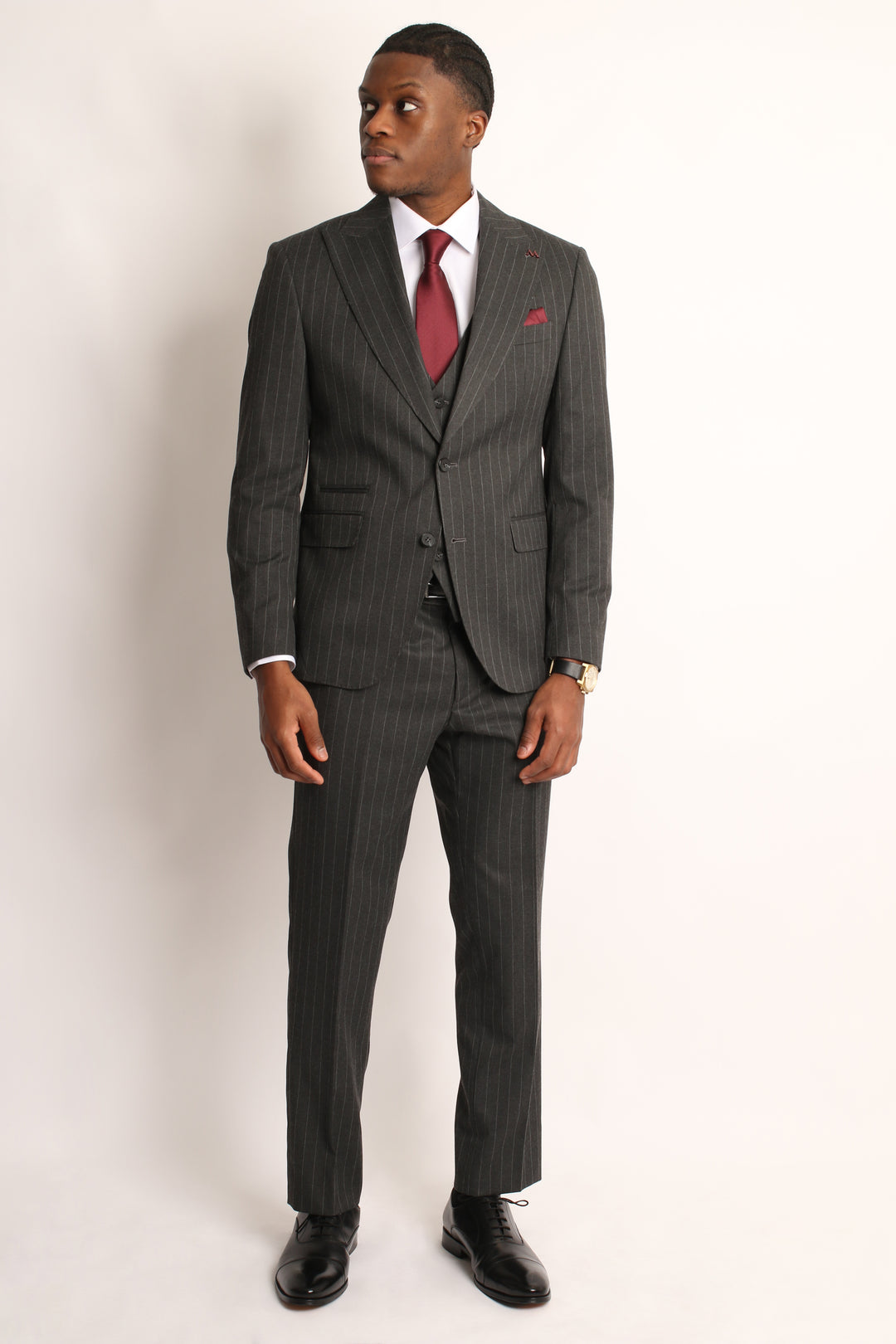 3PC CHARCOAL GREY PIN-STRIP SUIT