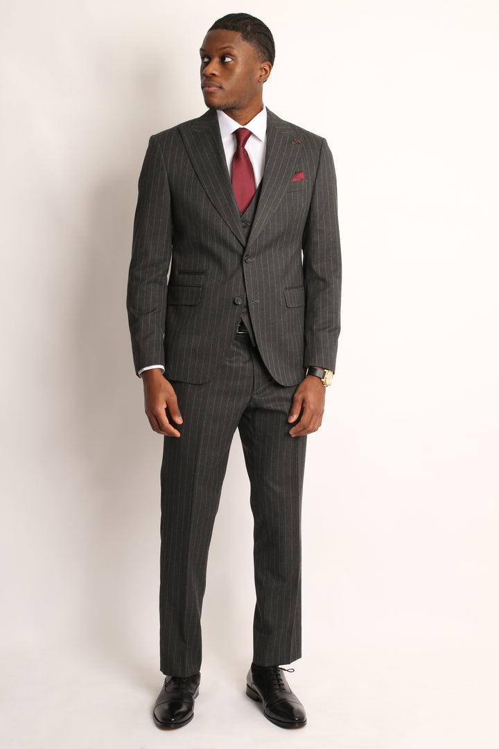 3PC CHARCOAL GREY PIN-STRIP SUIT