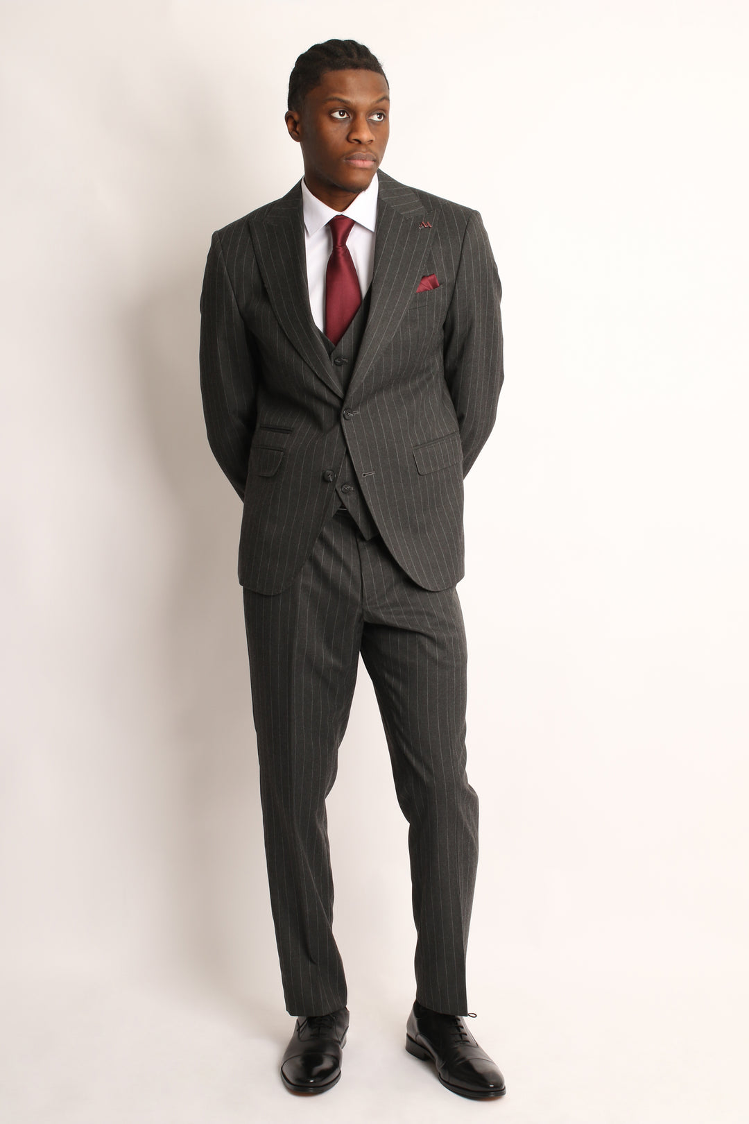 3PC CHARCOAL GREY PIN-STRIP SUIT