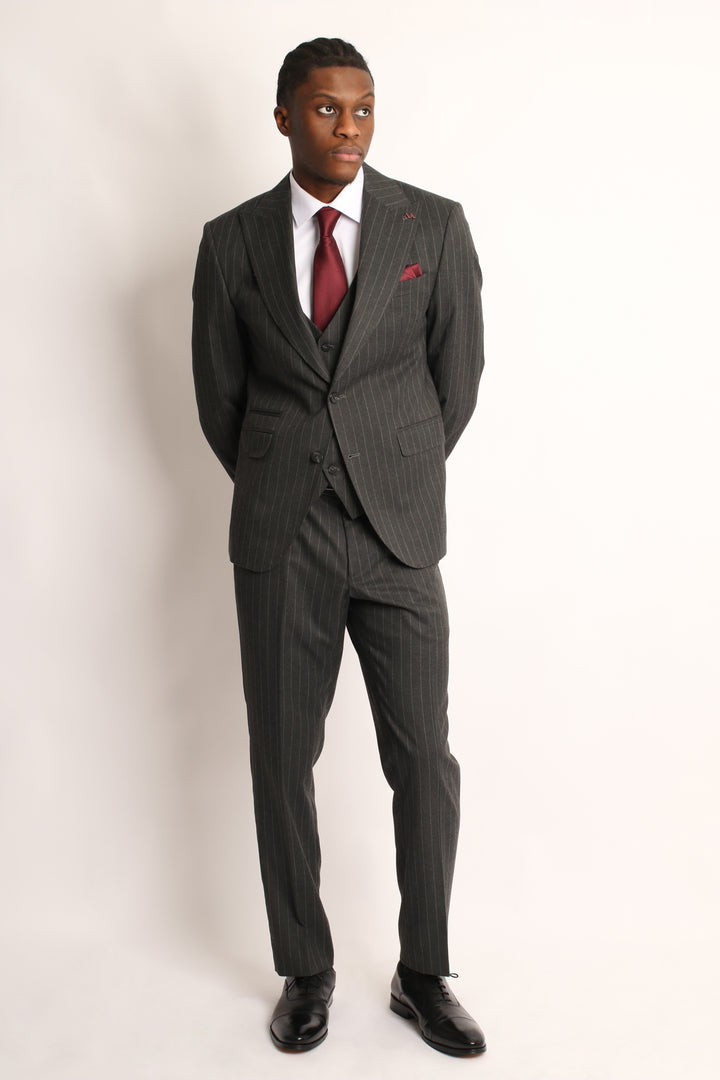 3PC CHARCOAL GREY PIN-STRIP SUIT