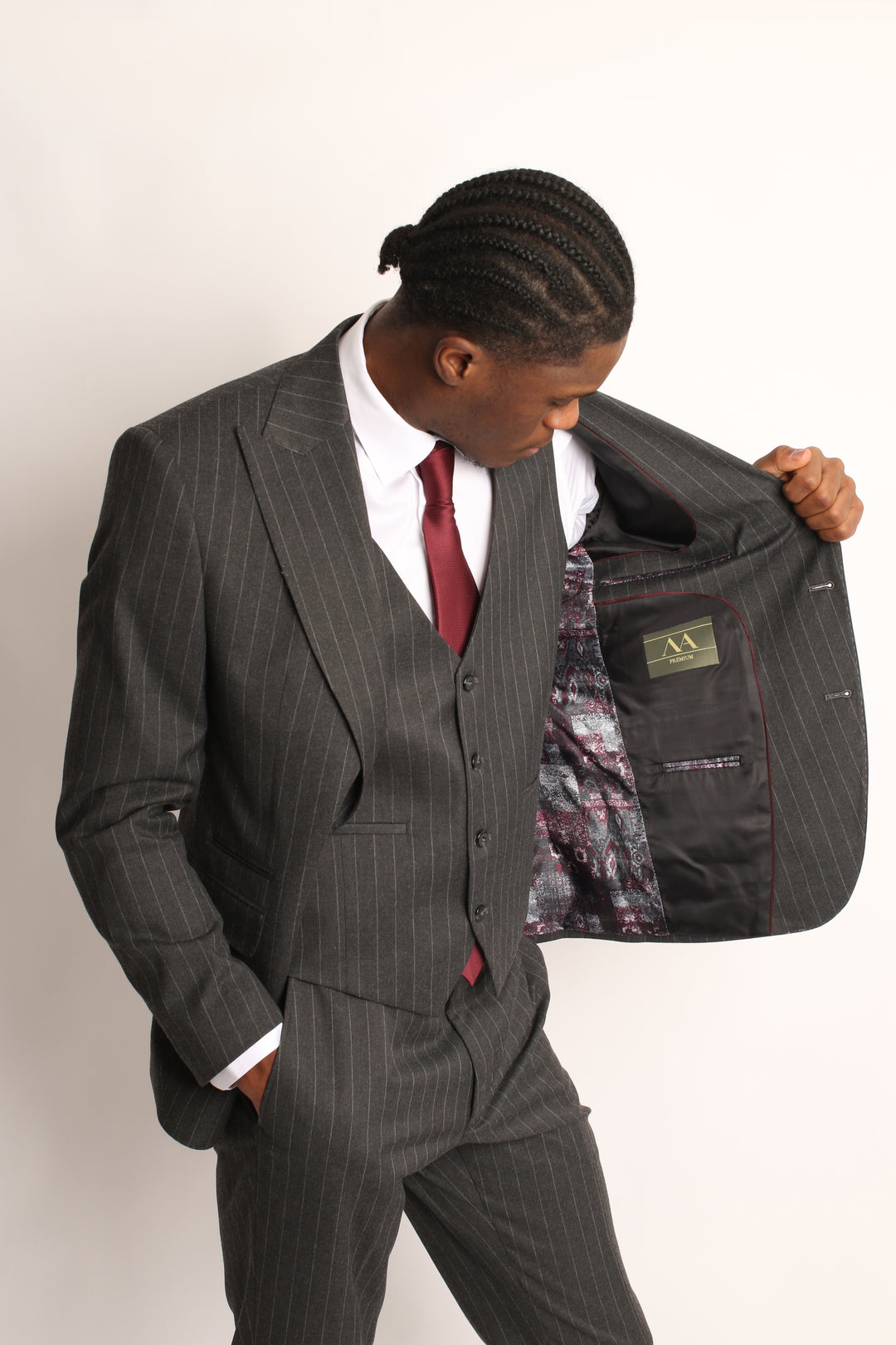 3PC CHARCOAL GREY PIN-STRIP SUIT