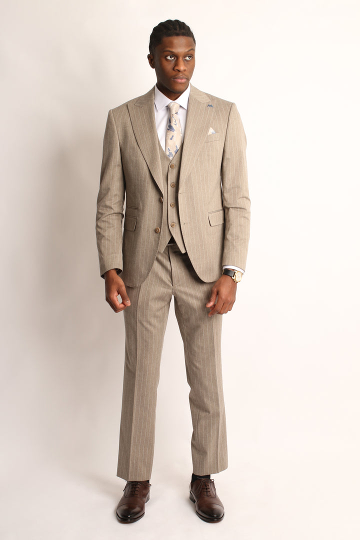 3PC SAND PIN-STRIP SUIT