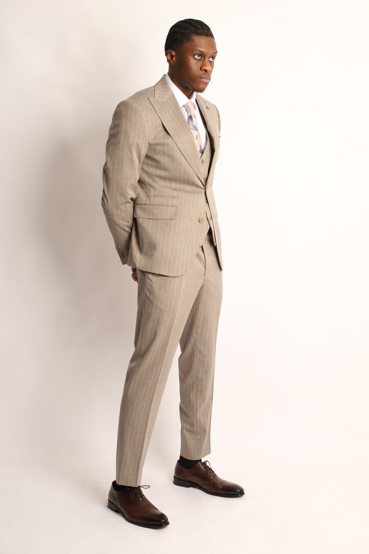 3PC SAND PIN-STRIP SUIT