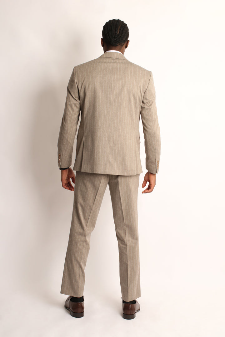 3PC SAND PIN-STRIP SUIT