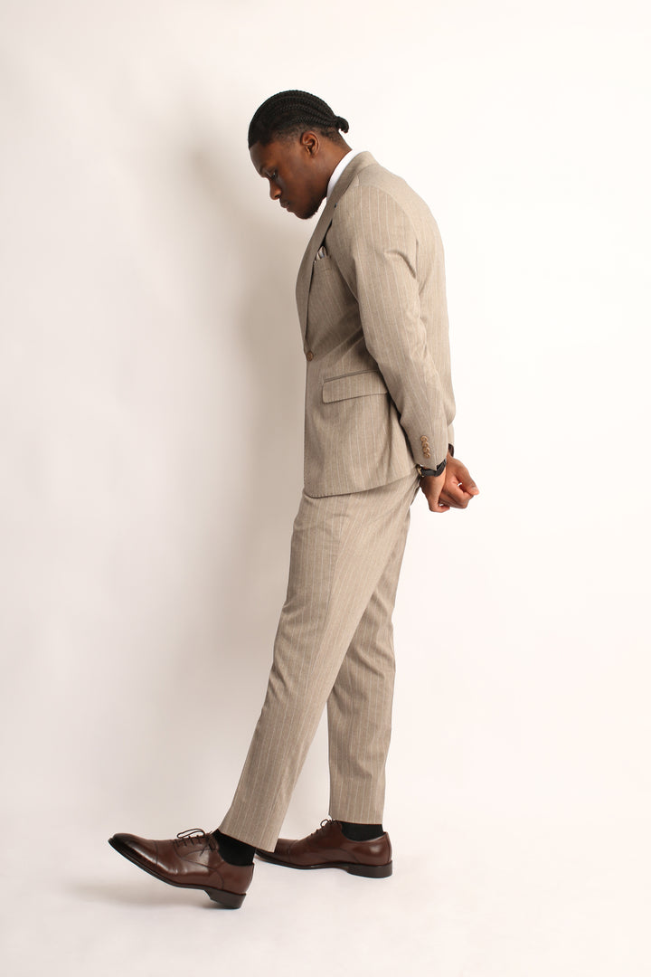 3PC SAND PIN-STRIP SUIT