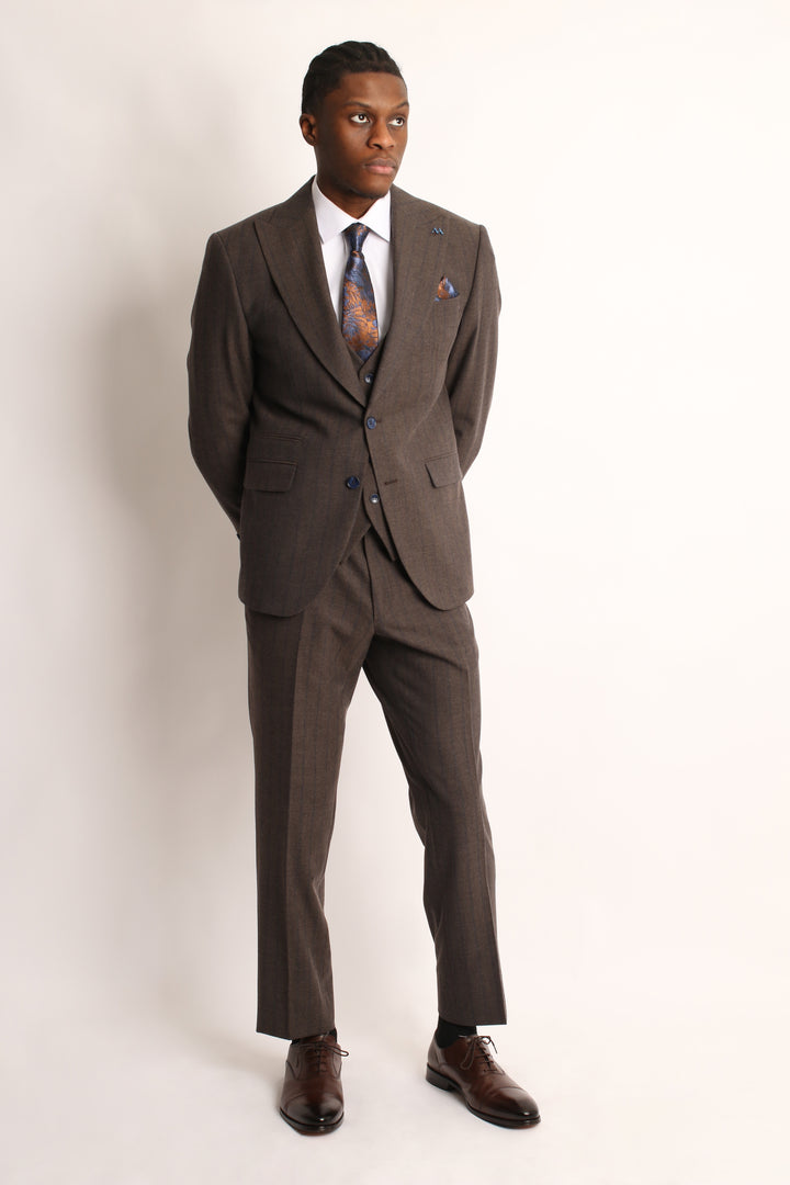 3PC BROWN FANNEL PIN-STRIP SUIT