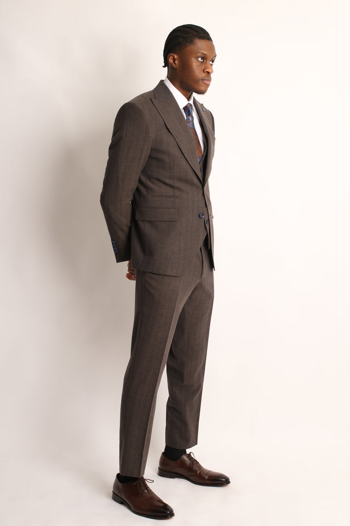 3PC BROWN FANNEL PIN-STRIP SUIT