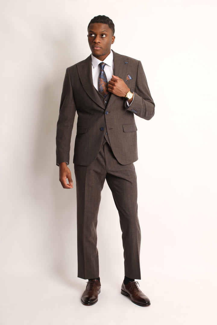 3PC BROWN FANNEL PIN-STRIP SUIT