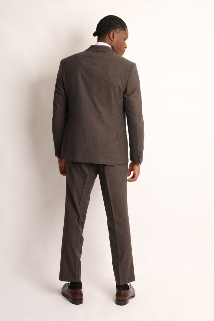 3PC BROWN FANNEL PIN-STRIP SUIT