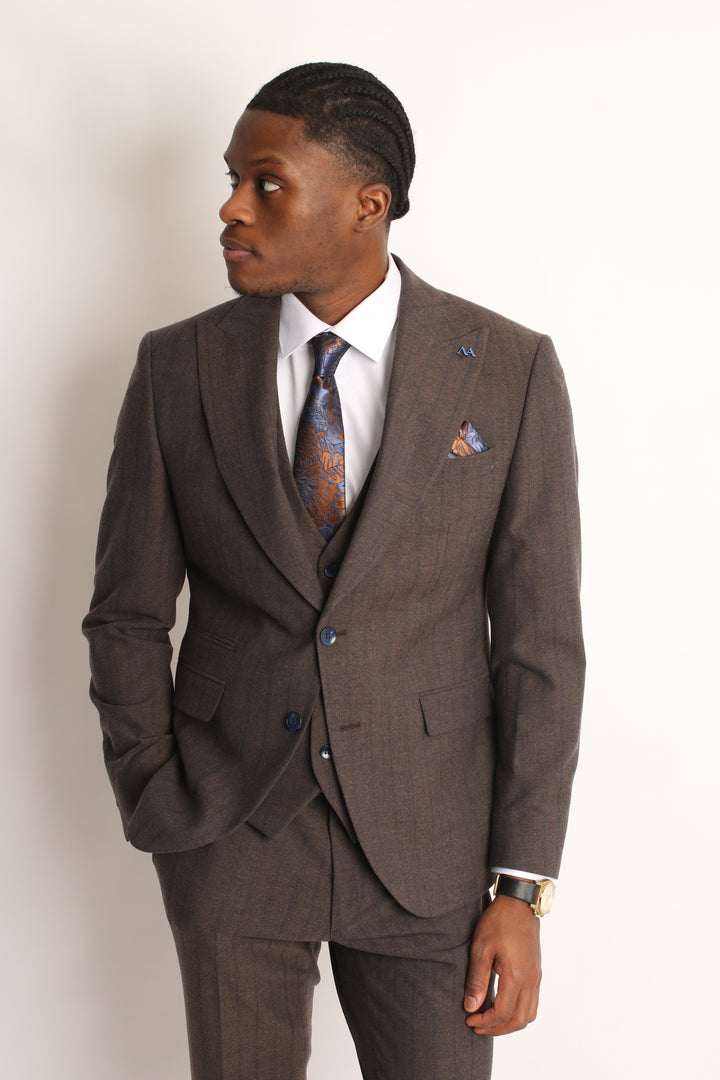 3PC BROWN FANNEL PIN-STRIP SUIT