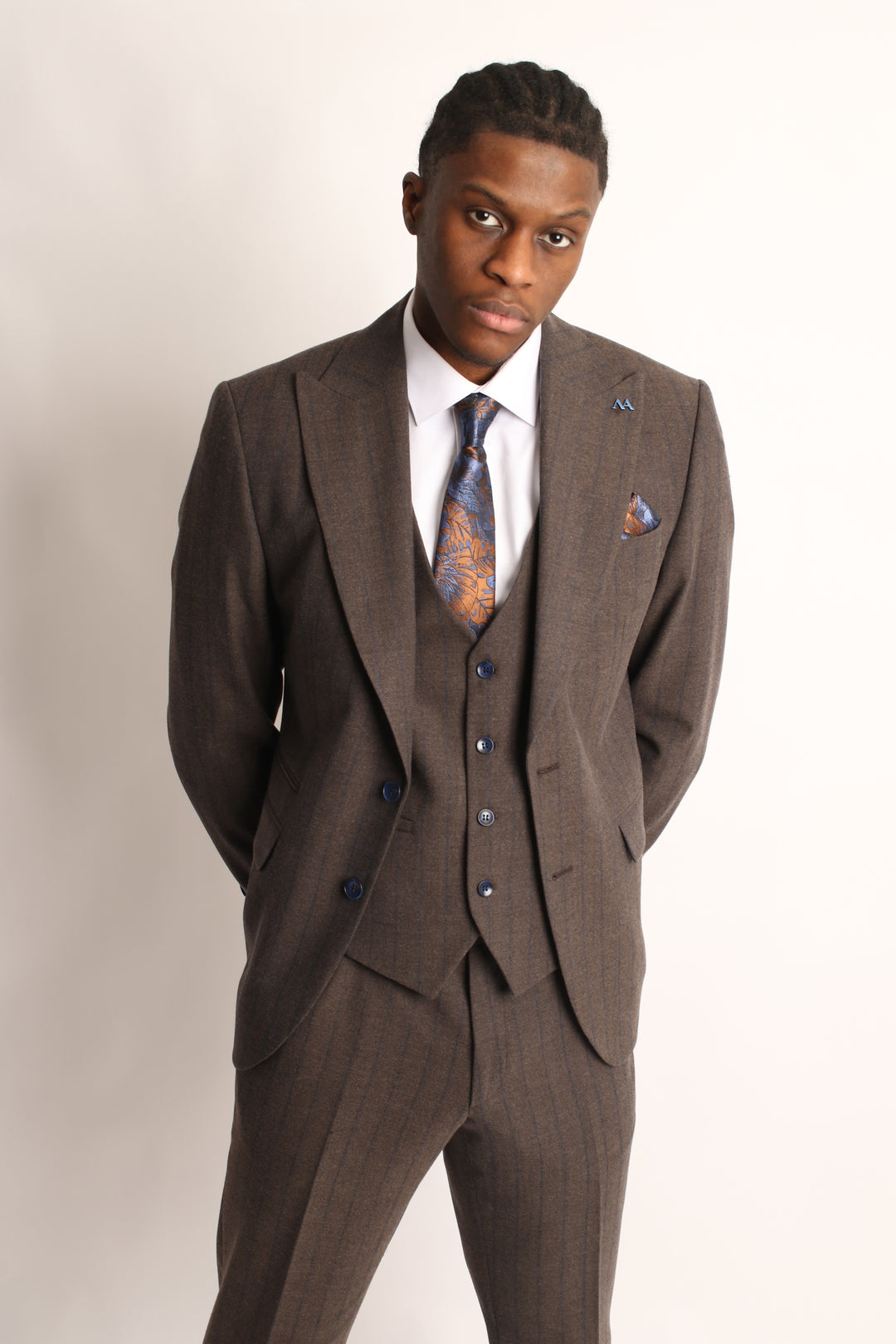 3PC BROWN FANNEL PIN-STRIP SUIT