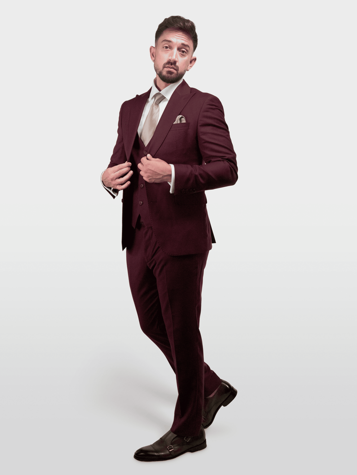 3 PC TAILOR STITCH BURGUNDY SUIT