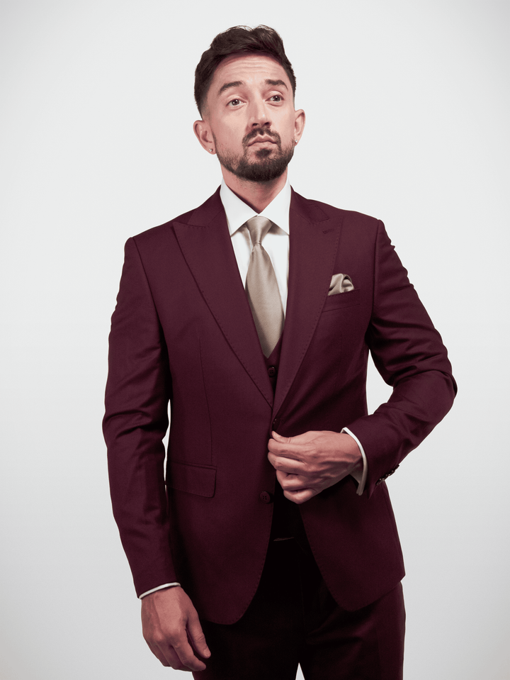 3 PC TAILOR STITCH BURGUNDY SUIT