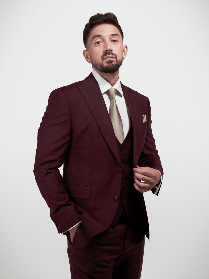 3 PC TAILOR STITCH BURGUNDY SUIT