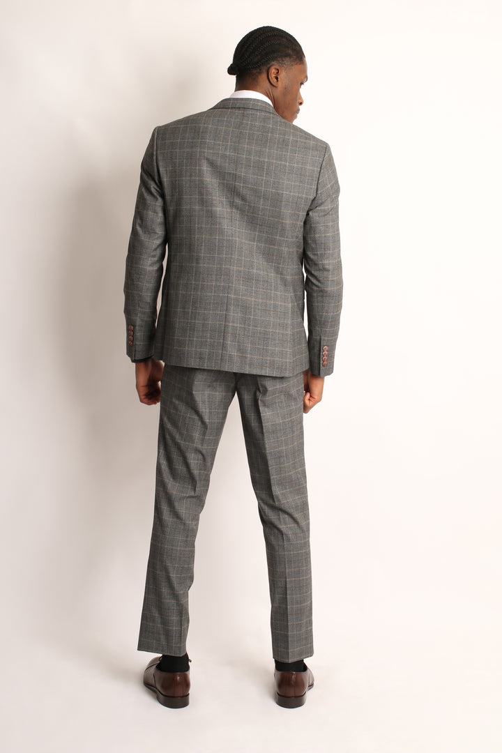 3PC PRINCE OF WALES GREY/BEIGE SUIT